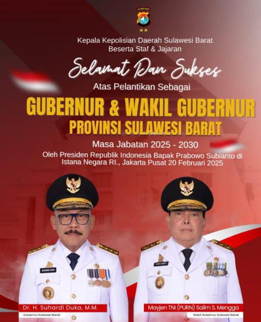 Kapolda Sulbar Ucapkan Selamat Atas Pelantikan Gubernur- Wakil Gubernur, Serta Bupati- Wakil Bupati Se- Sulawesi Barat