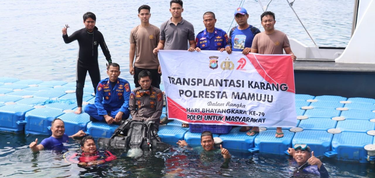 Jelang HUT Bhayangkara ke-79, Kapolresta Mamuju Pimpin Langsung Transplantasi Karang di Perairan Pulau Karampuang