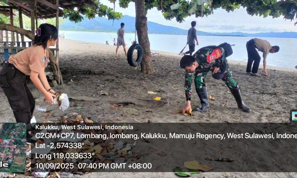 Babinsa Koramil 1418-03/Kalukku Gencarkan Aksi Bersih Pantai